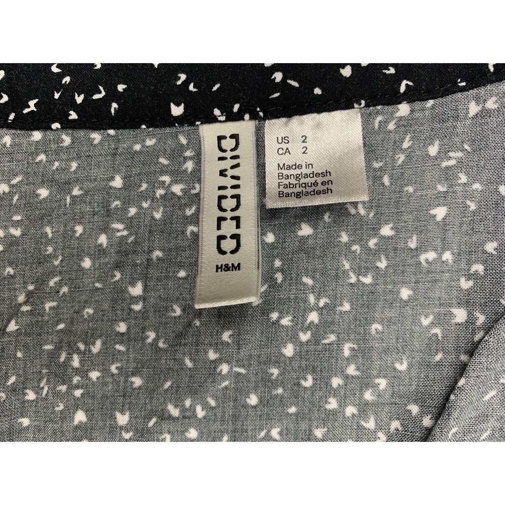 H&M Divided Size 2 Wrap Dress V-neck Long Sleeves Black White Hearts Print - Picture 4 of 12